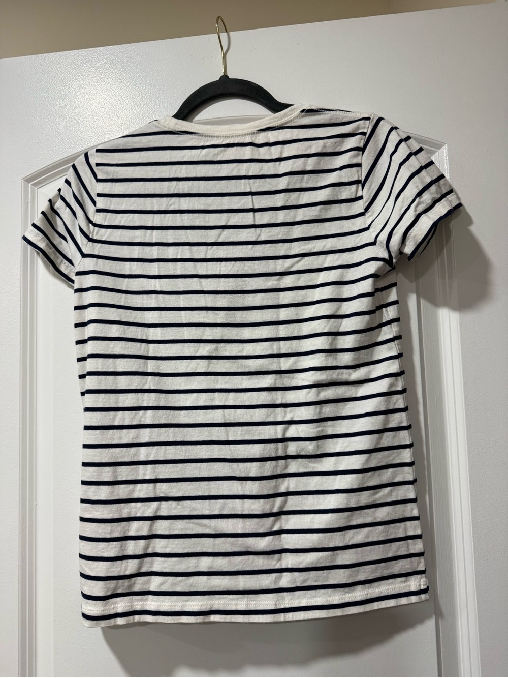 J. Crew White Navy Striped Tee with Red Sequin Embroidered Beaded Lobster - Picture 7 of 7